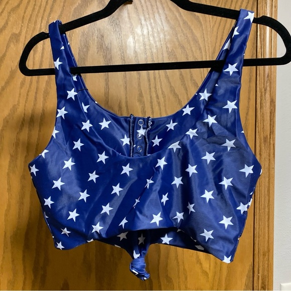 Zaful NAVY/WHITE Crop Tank Swim TOP ONLY Knotted Tie Front-SZ 8 - NWT - Picture 2 of 6